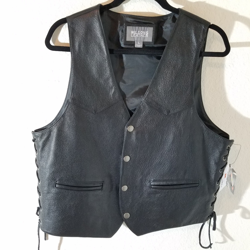 Wilsons Leather Suits & Blazers Black Vest Men's